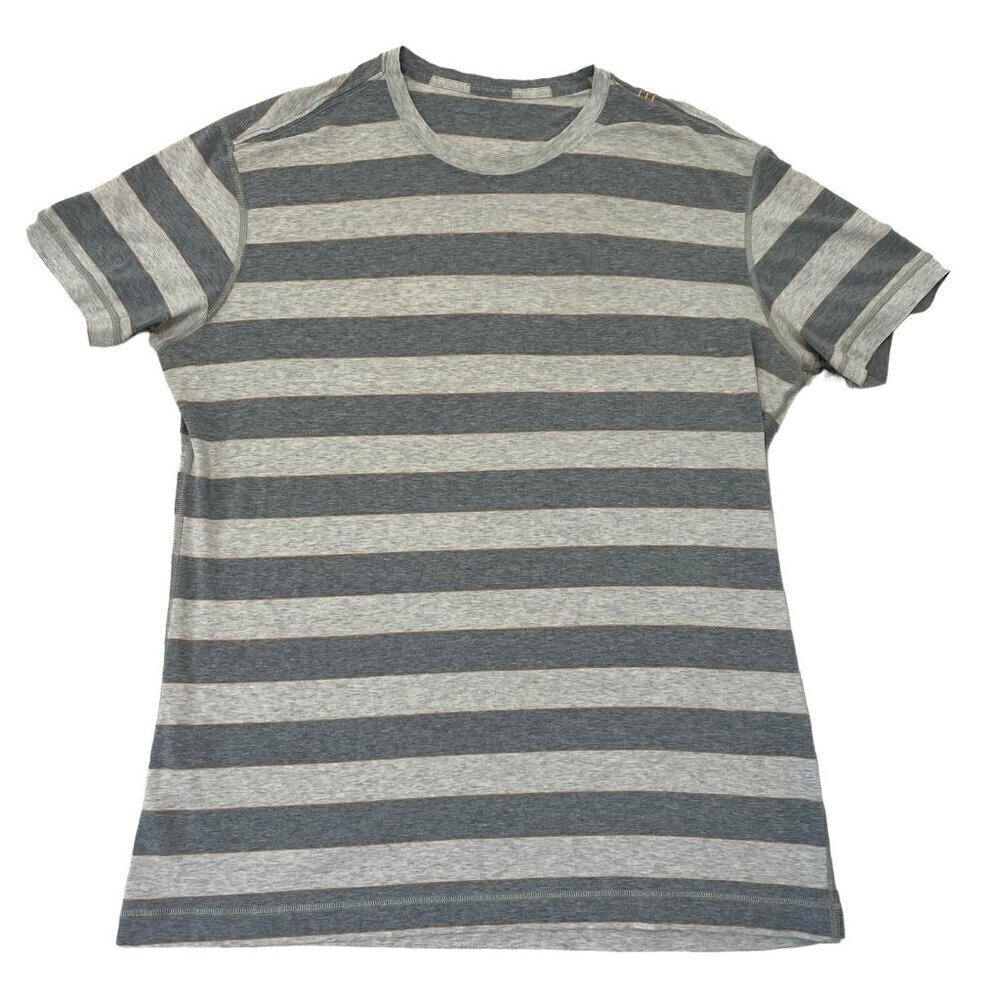 Lululemon Stripe Short Sleeve Stretch Casual Tee T-Shirt Gray Men's size XL